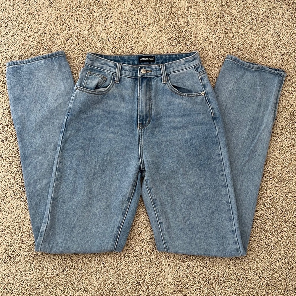 Prettylittlething White Wash Split Hem Jeans (4) - image 1